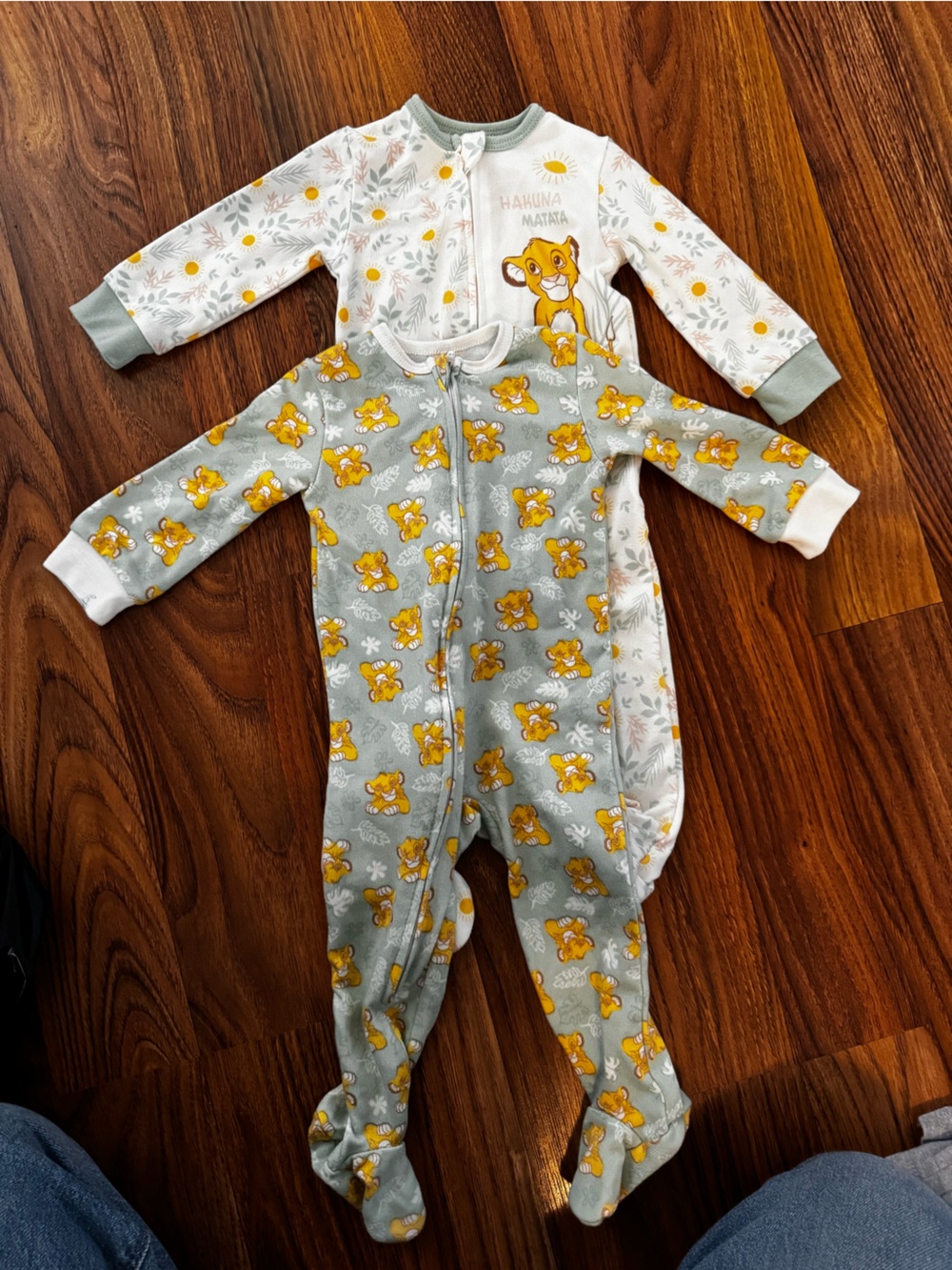 Disney Light Green and Yellow Simba Footed One-Piece Pajamas